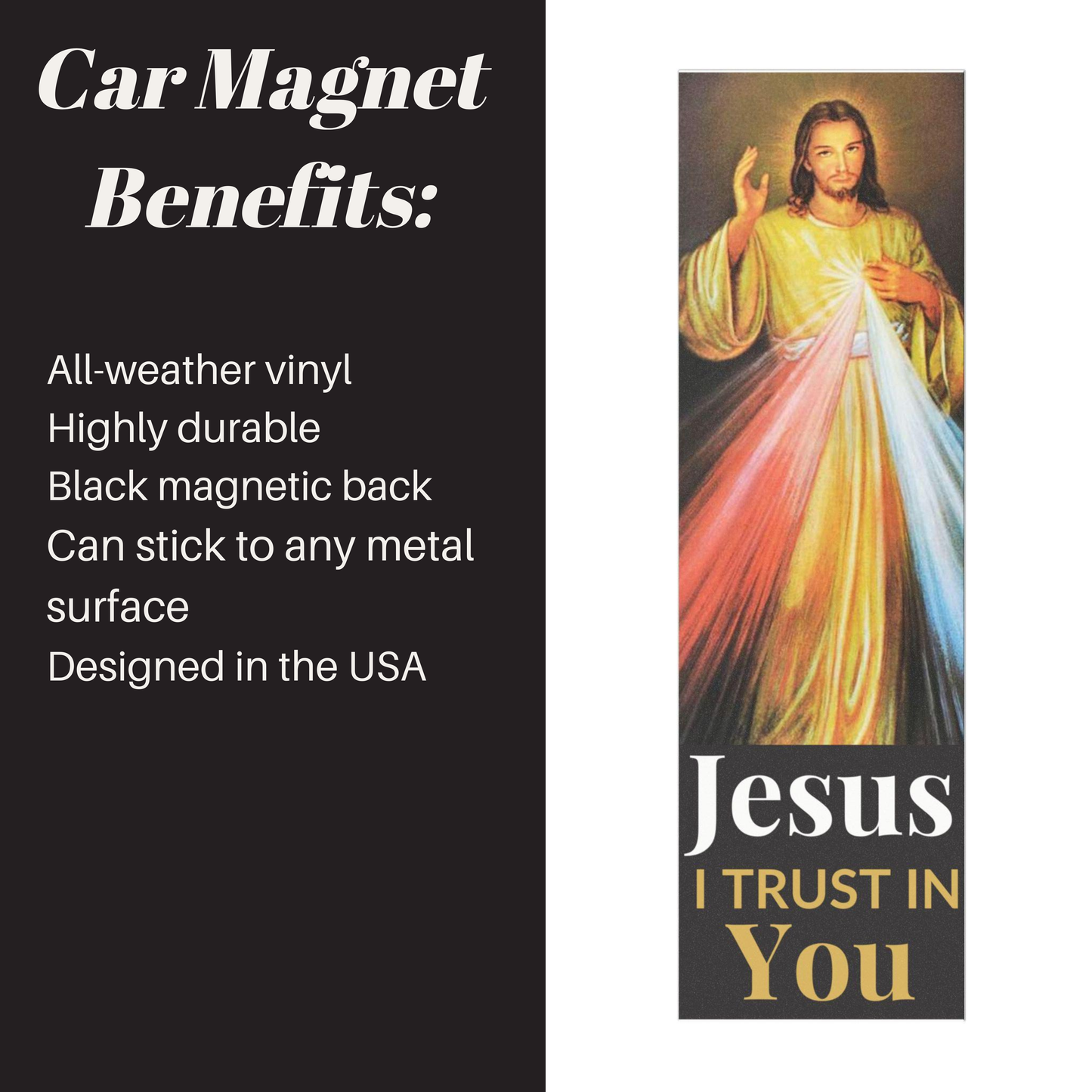Divine Mercy Jesus I Trust In You Car Magnet - Religious Christian Devotional Vehicle Decal, Blessed Religious Car Accessory, Catholic