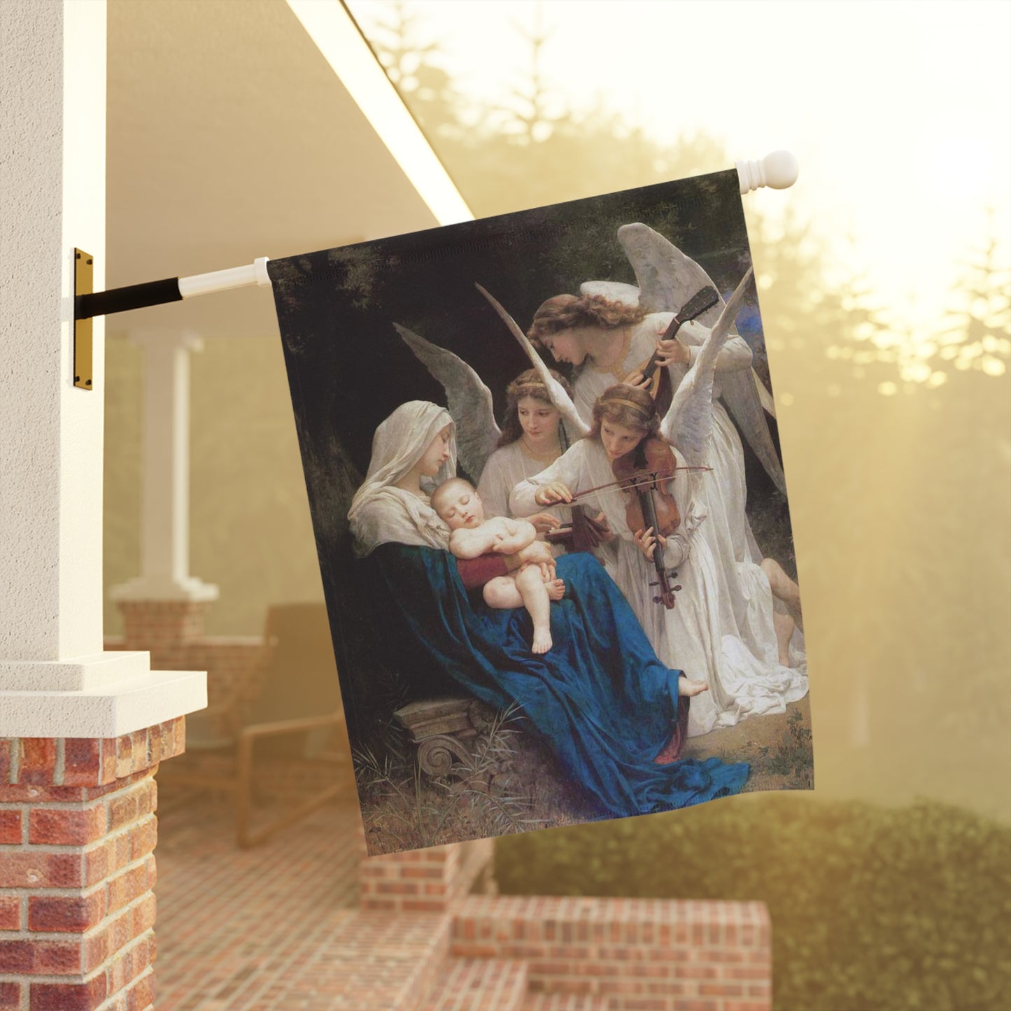 House Banner - Bouguereau's Song of the Angels Song of the Angels/La Vierge Aux Anges 12" x 18" or 24.5'' x 32'' Fabric Catholic Garden and House Banner, Marian Devotion Mary Garden Gift