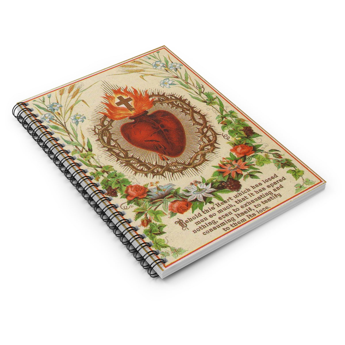 Vintage Sacred Heart of Jesus Prayer Card Spiral Notebook - Ruled Line, Journal, Spiritual Notebook, Catholic Gift, Christian Notebook,