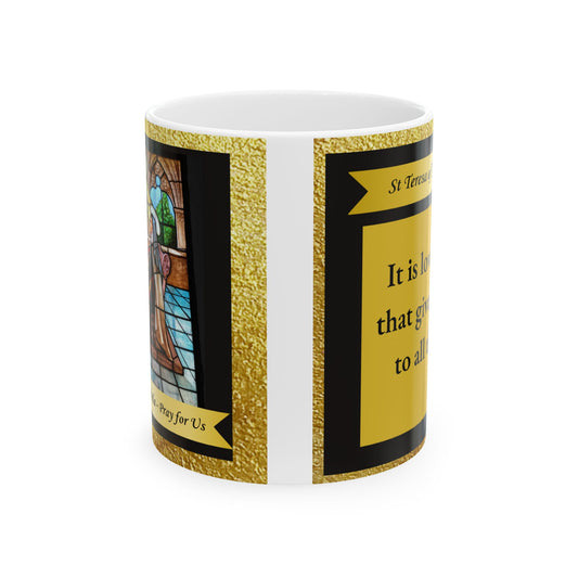 Love Infusion Mug: 11 oz Ceramic Cup with St. Teresa of Avila's Timeless Wisdom on Intrinsic Worth