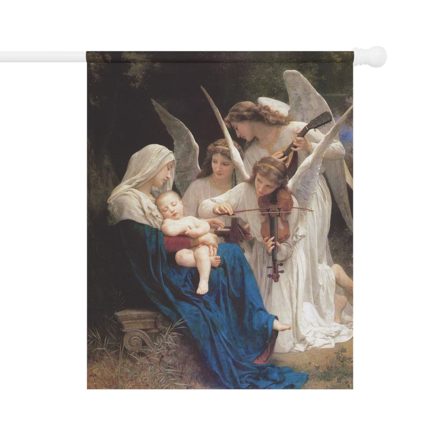 House Banner - Bouguereau's Song of the Angels Song of the Angels/La Vierge Aux Anges 12" x 18" or 24.5'' x 32'' Fabric Catholic Garden and House Banner, Marian Devotion Mary Garden Gift