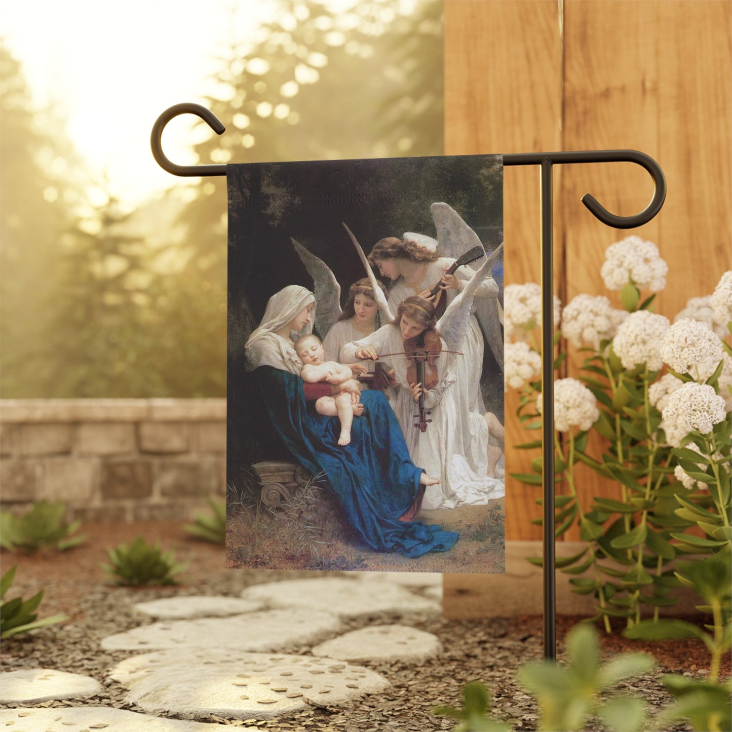 House Banner - Bouguereau's Song of the Angels Song of the Angels/La Vierge Aux Anges 12" x 18" or 24.5'' x 32'' Fabric Catholic Garden and House Banner, Marian Devotion Mary Garden Gift