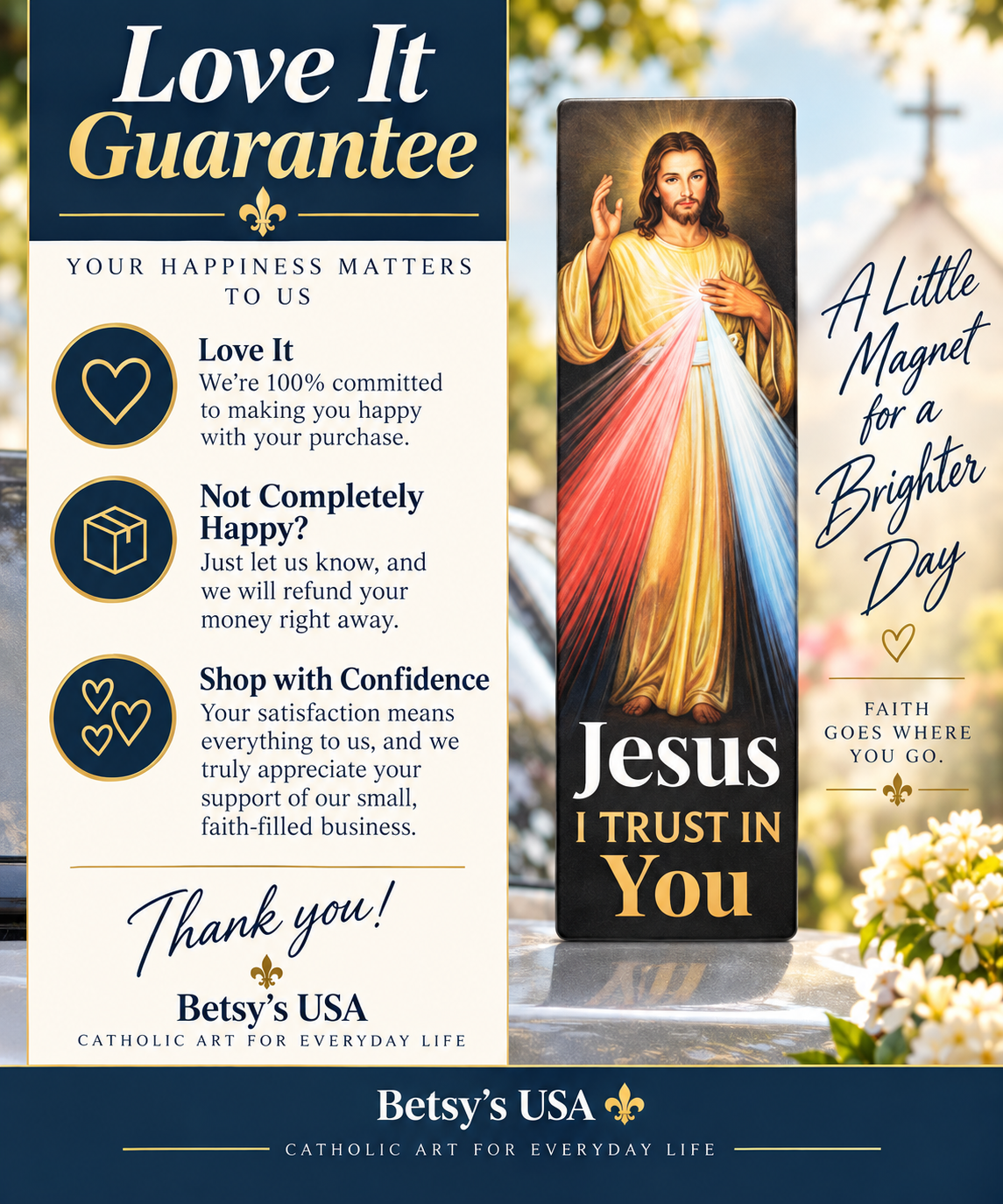 Divine Mercy Jesus I Trust in You Car Magnet | Catholic Auto Decor