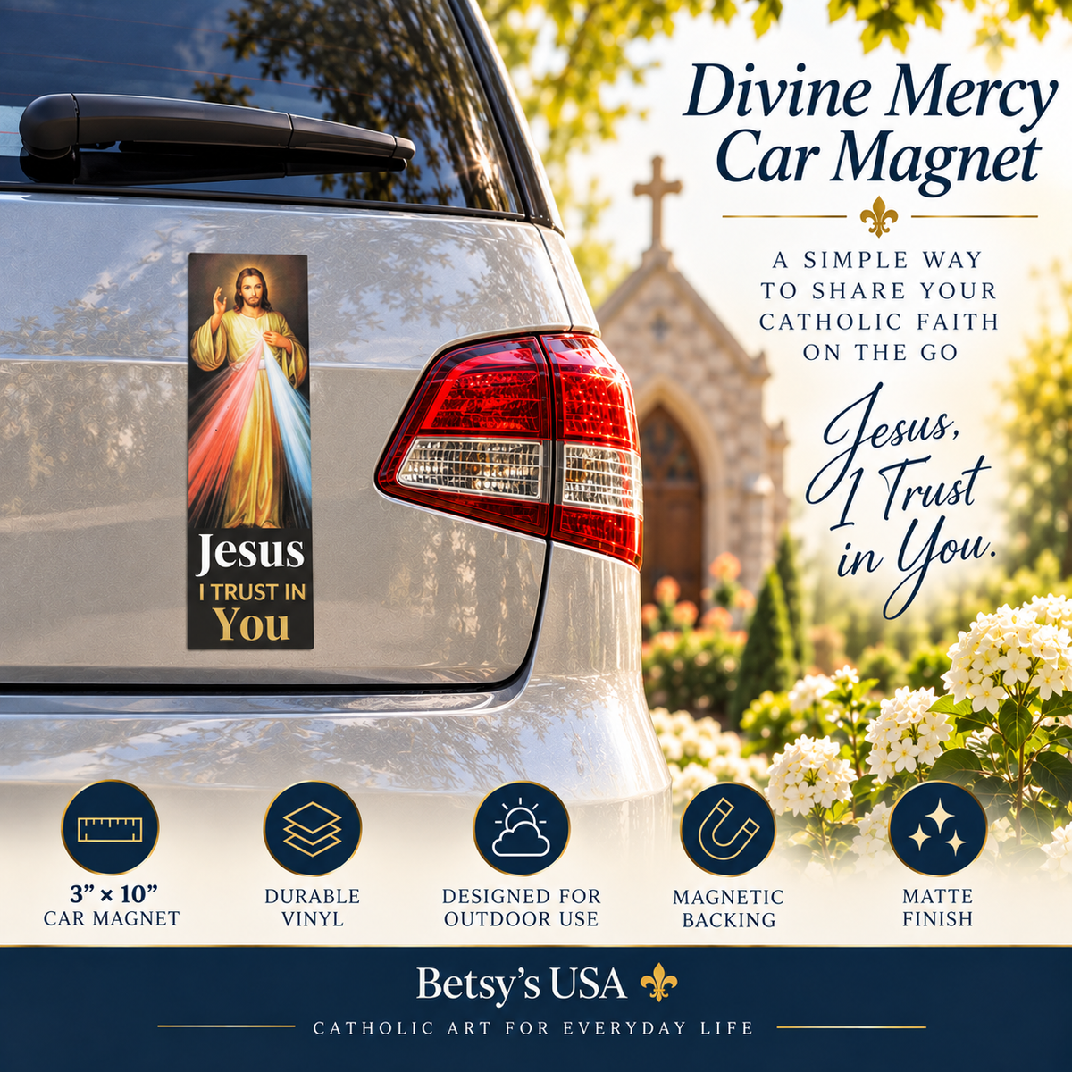 Divine Mercy Jesus I Trust in You Car Magnet | Catholic Auto Decor