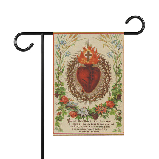 Garden Banner, Vintage Religious House Flag, Christian Outdoor Decor, Sacred Heart of Jesus Church Garden Sign, Prayer Garden Wall Art