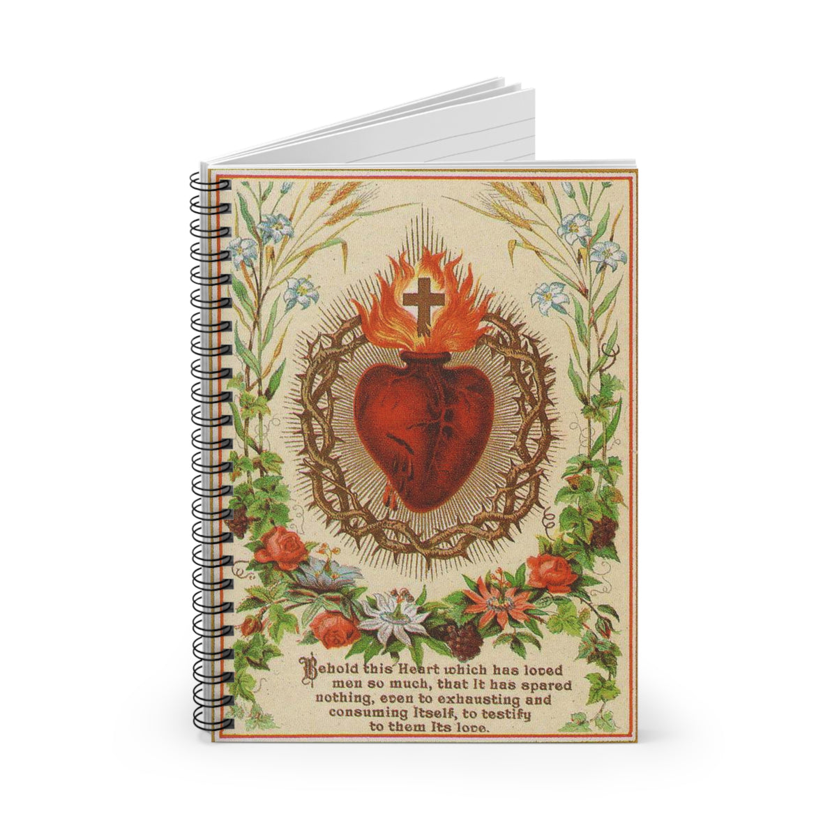 Vintage Sacred Heart of Jesus Prayer Card Spiral Notebook - Ruled Line, Journal, Spiritual Notebook, Catholic Gift, Christian Notebook,