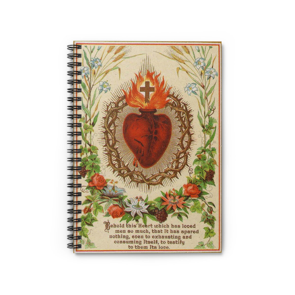 Vintage Sacred Heart of Jesus Prayer Card Spiral Notebook - Ruled Line, Journal, Spiritual Notebook, Catholic Gift, Christian Notebook,
