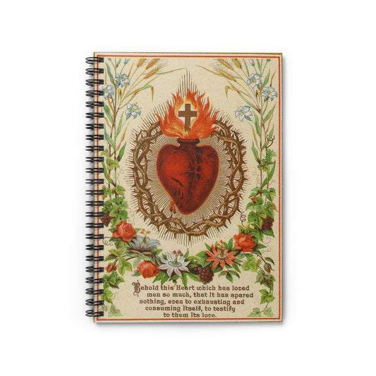 Vintage Sacred Heart of Jesus Prayer Card Spiral Notebook - Ruled Line, Journal, Spiritual Notebook, Catholic Gift, Christian Notebook,