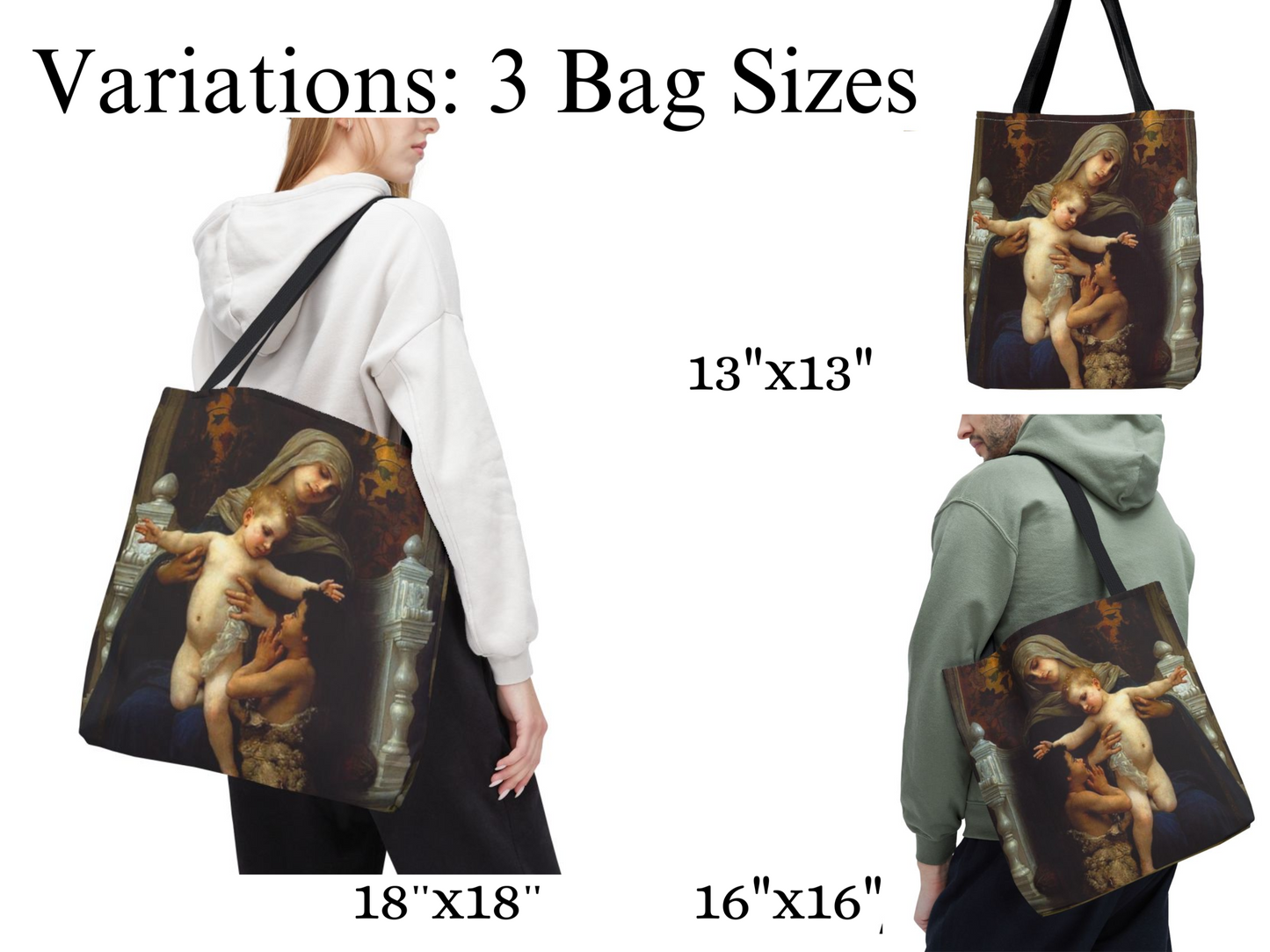 Bouguereau Mary Jesus St John Baptist Tote Bag, Canvas Shopping Bag, Shoulder Bag, Reusable Grocery Bag, Eco-Friendly Tote, Art Lover Gift