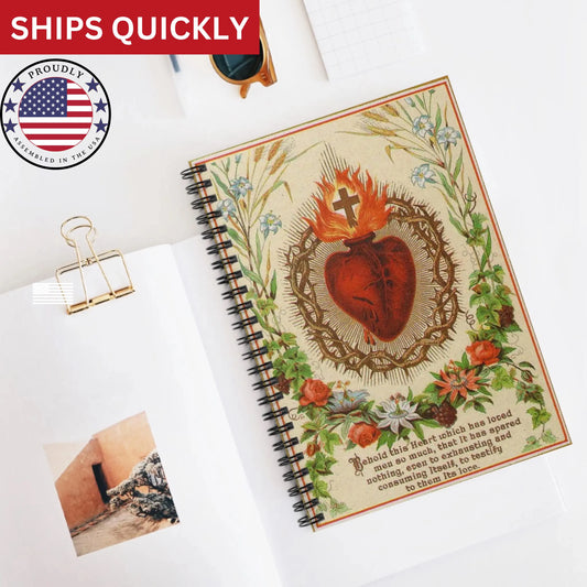 Vintage Sacred Heart of Jesus Spiral Notebook | Catholic Gift